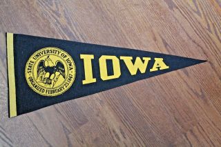 Vintage University Of Iowa Hawkeyes Thick,  Flannel Felt Full - Size Pennant
