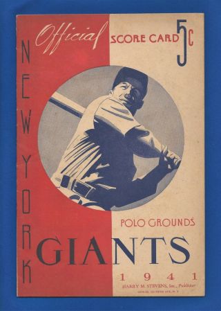 1941 York Giants Vs Philadelphia Phillies Baseball Program Polo Grounds