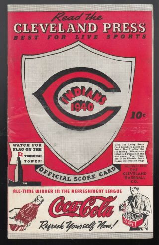 1940 Cleveland Indians Baseball Program Detroit Tigers Hank Greenberg Bob Feller