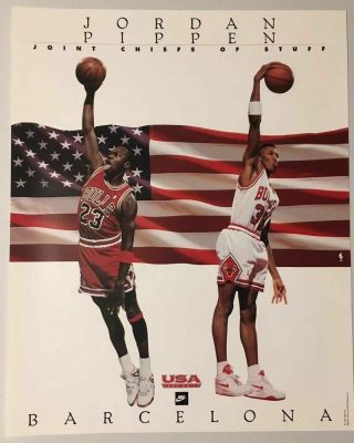 Michael Jordan Nike Pippen Poster Nba Barcelona Olympics Usa Dream Team 1992