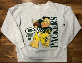 Vintage Green Bay Packers 1994 Fred Flinstone Sweatshirt Graphic Logo Men 