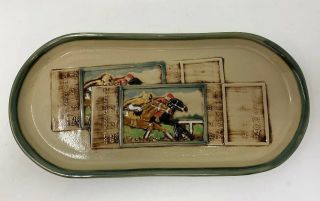 Louisville Stoneware Kentucky Derby Horse Race Oval Tray Highly Detailed