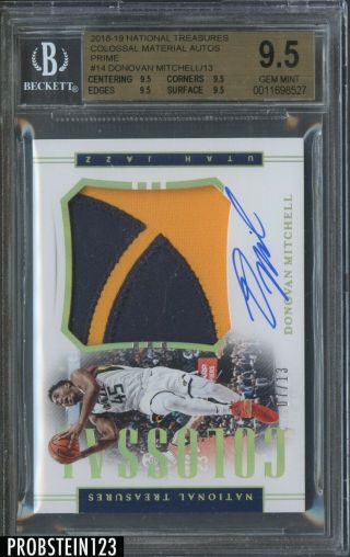 2018 - 19 National Treasures Colossal Donovan Mitchell Auto Patch 7/13 Bgs 9.  5