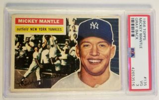 1956 Topps 135 Mickey Mantle Psa 3 Vg Grey Back Like 4,  Centered T/b Glossy