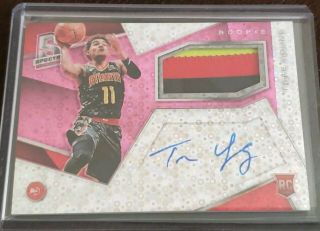 Trae Young 2018 - 19 Spectra Neon Pink 4 - Color Patch On - Card Auto RC ' d /25 HAWKS 2