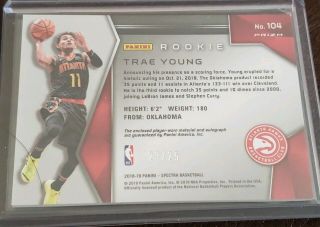 Trae Young 2018 - 19 Spectra Neon Pink 4 - Color Patch On - Card Auto RC ' d /25 HAWKS 3
