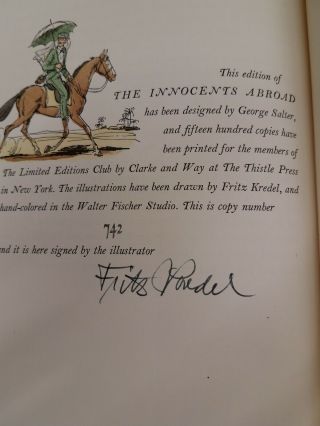 Mark Twain Innocents Abroad Limited Editions Club Illustrated & Signed By Fritz