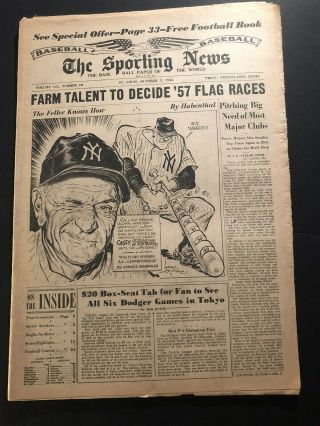 1956 Sporting News York Yankees Casey Stengel Al Champions Mickey Mantle