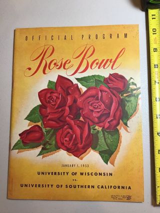 1953 Rose Bowl Football Program University Of Wisconsin Badgers Vs Usc Trojans