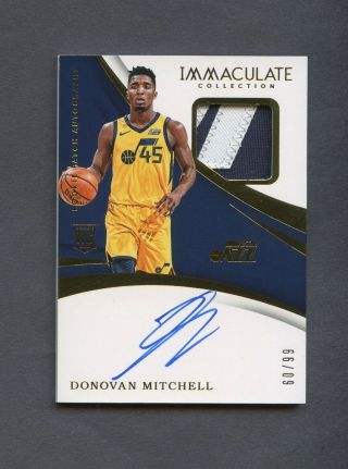 2017 - 18 Immaculate Donovan Mitchell Jazz Rpa Rc Rookie Patch Auto /99