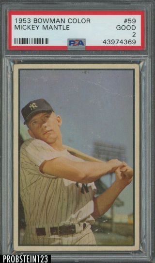 1953 Bowman Color 59 Mickey Mantle York Yankees Hof Psa 2 Good