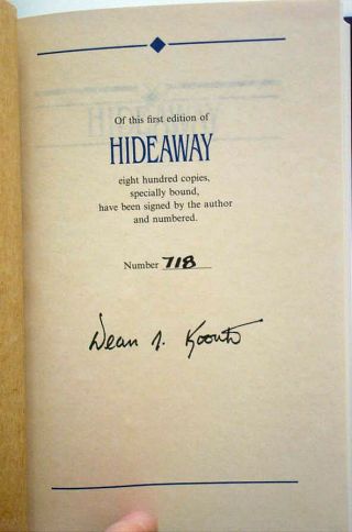 HIDEAWAY - DEAN R.  KOONTZ - SIGNED/ LIMITED EDITION 1992 WITH SLIPCASE VERY FINE 2