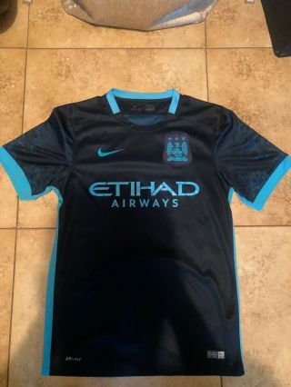 Manchester City 2015/2016 Away Football Shirt Soccer Jersey Blue Moon Top Nike L