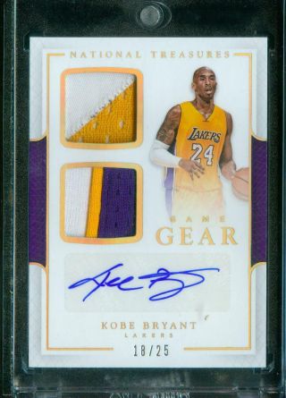 18/25 Kobe Bryant 2016 - 17 National Treasures Game Gear Dual Patch Auto Autograph