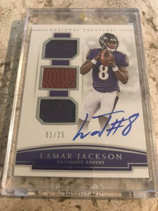 2018 Lamar Jackson National Treasures Rc 3 Patch On Card Auto /25 Invest