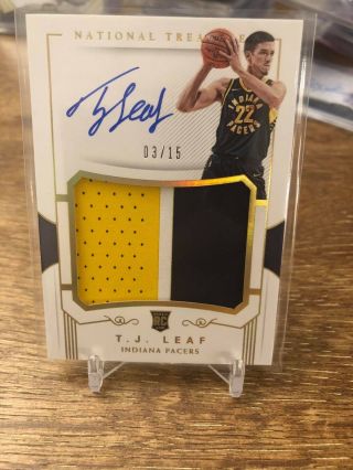 2017 - 18 National Treasures Tj Leaf Rookie Patch Auto 3/15 Fotl Indiana Pacers Rc