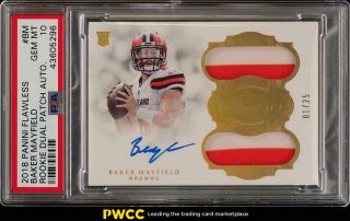 2018 Panini Flawless Baker Mayfield Rookie Rc Auto Patch /25 Bm Psa 10 (pwcc)