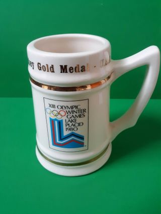 Vintage 1980 Xiii Olympic Winter Games Hockey Gold Medal Tankard Mug