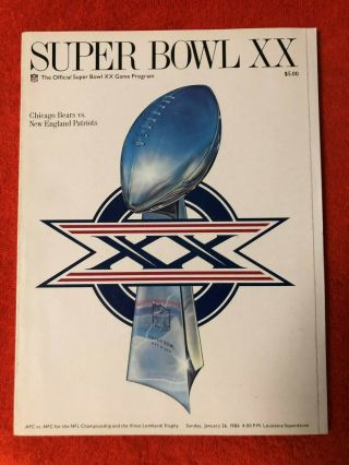 1986 Bowl Xx Program Nrmt - Chicago Bears England Patriots