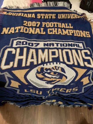 Lsu National Champs 2007 Fringe Throw Blanket Tigers Louisiana 2
