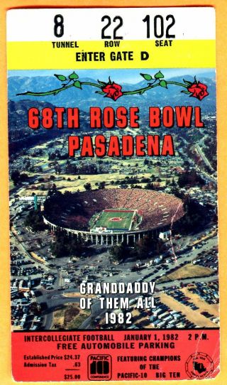 1982 Rose Bowl Football Ticket Stub - Iowa Vs.  Washington