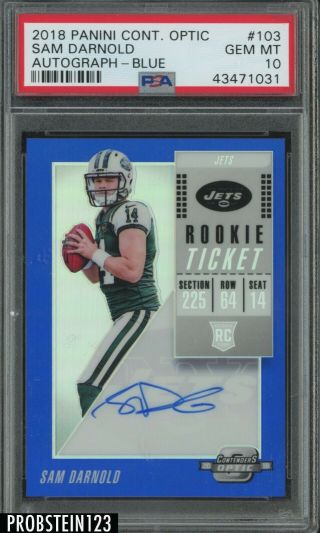 2018 Contenders Optic Rookie Ticket Blue Sam Darnold Jets Rc Auto /15 Psa 10