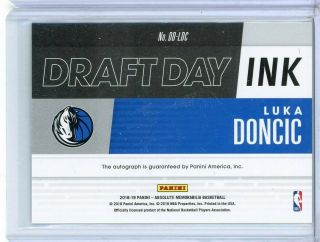 2018 - 19 Absolute Draft Day Luka Doncic RC Rookie Auto Autograph MAVERICKS /125 2