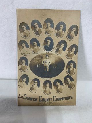 Antique 1908 Postcard Football Lagrange County Indiana Champions Team Photo