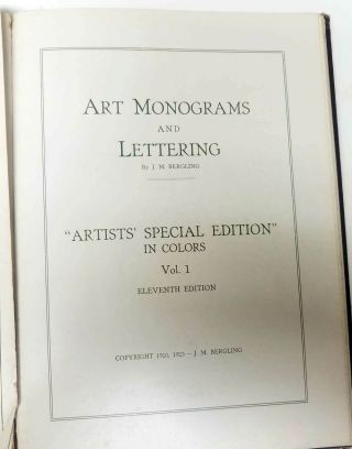 1923 Art Monograms And Lettering J.  M.  Bergling - 11th Edition - VOLS.  I - 2 3