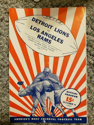 Vintage Detroit Lions Vs Los Angeles Rams Nfl Program - 1947