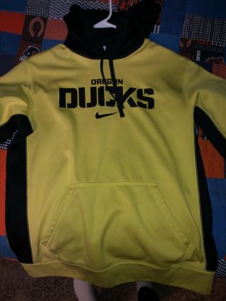 Mens Yellow Black Nike Ncaa Oregon Ducks Logo Dri - Fit Hoodie Sweatshirt Medium