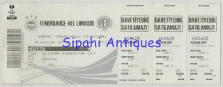 Fenerbahce - Ael Limasol 2012 Uefa Europa Cup Match Soccer Football Ticket