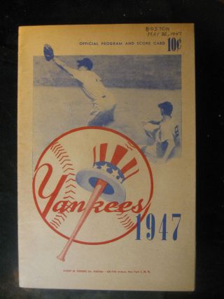 Vintage May 26,  1947 York Yankees Vs Boston Red Sox Program (scored)