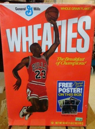 A Michael Jordan Wheaties Collectible Cereal Box With Cereal With Collectible Po