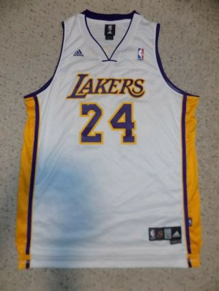 Adidas Mens Xl Los Angeles Lakers Kobe Bryant 24 White Sewn Basketball Jersey