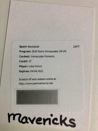 2018 - 19 Immaculate Luka Doncic Immaculate Moments Rookie Autograph /99