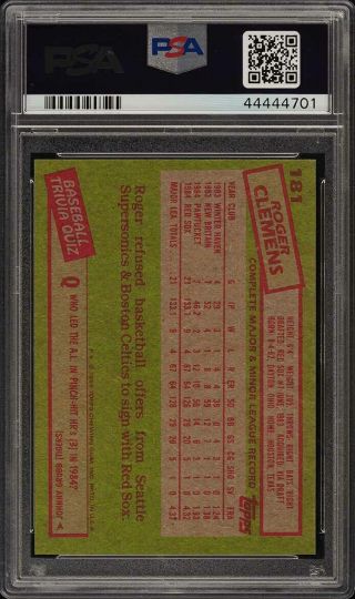 1985 Topps Roger Clemens ROOKIE RC 181 PSA 10 GEM (PWCC) 2