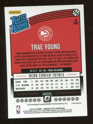 2018/19 Panini Optic Trae Young Red Mojo Choice Auto Autograph On Card 2