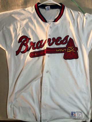 Vintage Russell Athletic Atlanta Braves Button Up Shirt Adult Medium