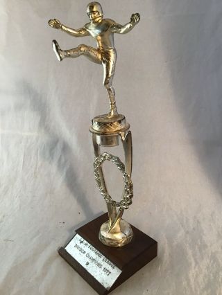 Vintage Metal Football Trophy On Wood Base 1977 10” Blank Plaque Plate