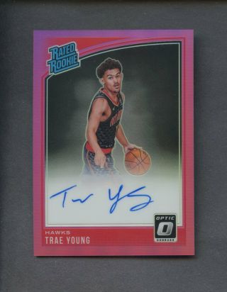 2018 - 19 Panini Optic Pink 198 Trae Young Hawks Rc Rookie Auto 14/25