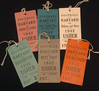 1942 College Football Harvard Usher Tickets (6) Penn Army Nc Pre - Flight,  More