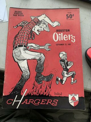Chargers Vs Houston Oilers Afl Vintage 1962 Program