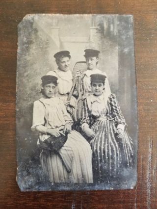 Circa 1880 Women With Tennis Rackets Tintype