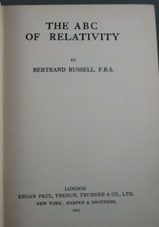 THE ABC OF RELATIVITY (1925) RARE 1st Edition - by Bertrand Russell (VG hc) 2