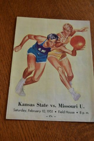 Vintage 1951 Kansas State Wildcats Vs Missouri Tigers Basketball Program Old