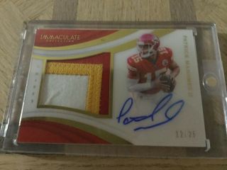 2018 Immaculate Patrick Mahomes 3 Clr Jumbo Patch Auto Autograph /25 Chiefs