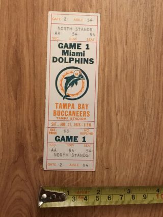 1976 Tampa Bay Buccaneers 1st Ever Home Game Full Ticket Vs Miami Dolphins