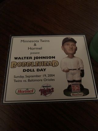 Walter Johnson Bobblehead - SGA 9/19/2004 w/official card/ticket,  Twins/Senators 2
