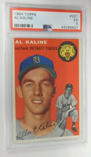 Al Kaline Auto - Psa 5 Ex - 1954 Topps 201 Baseball Card